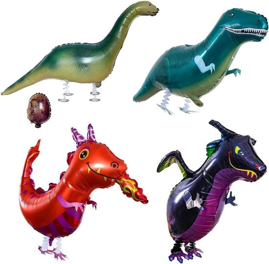 Set di 4 palloni da camminata dinosauro per festa di compleanno con movimento - decorazione da festa e giocattolo