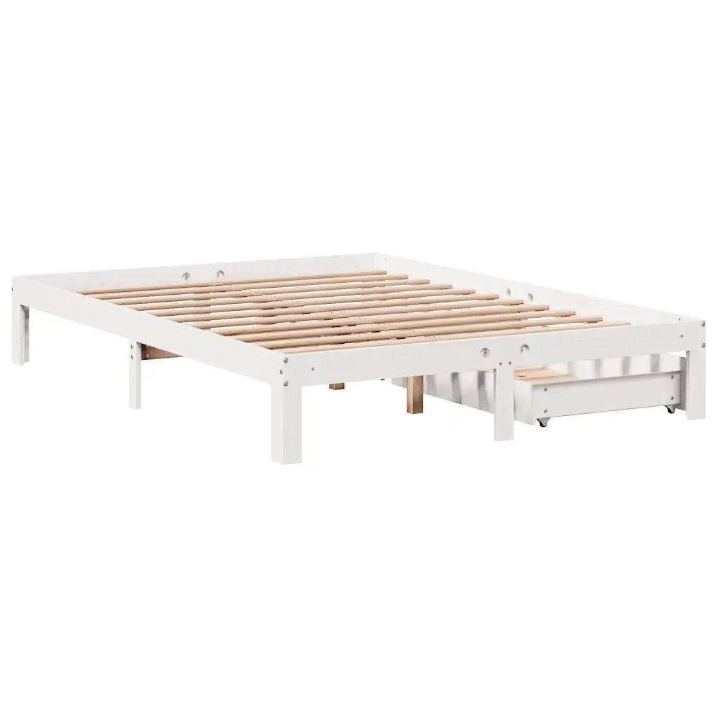 Giroletto con Cassetti Bianco 140x190 cm Legno Massello di Pino 3301941