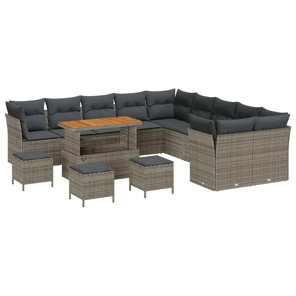 Set Divano da Giardino 14 pcs Grigio polyrattan