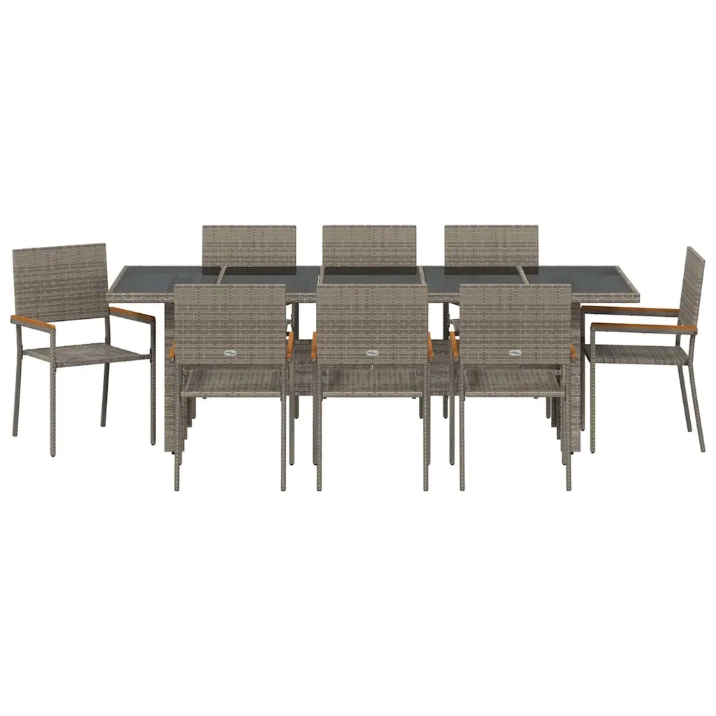 Set da Pranzo per Giardino 9 pcs Grigio polyrattan