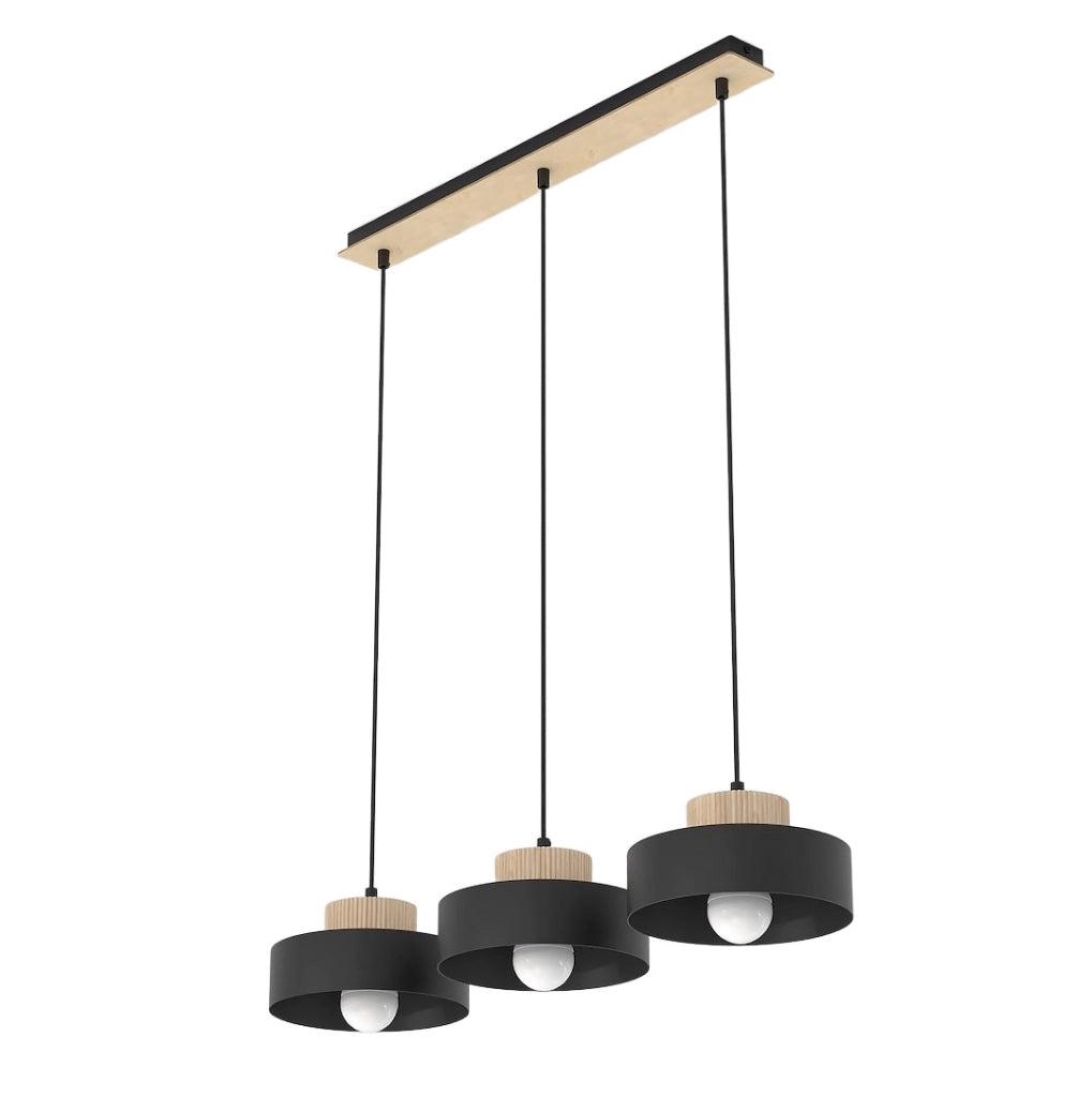 Lampada sospesa japandi KIVI nera legno 3xE27 Emibig