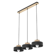 Lampada sospesa japandi KIVI nera legno 3xE27 Emibig
