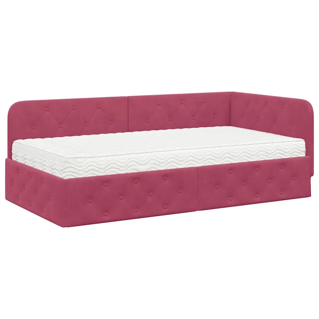 Cornice del letto ad angolo Rosso Vino 90 x 190 cm Velluto