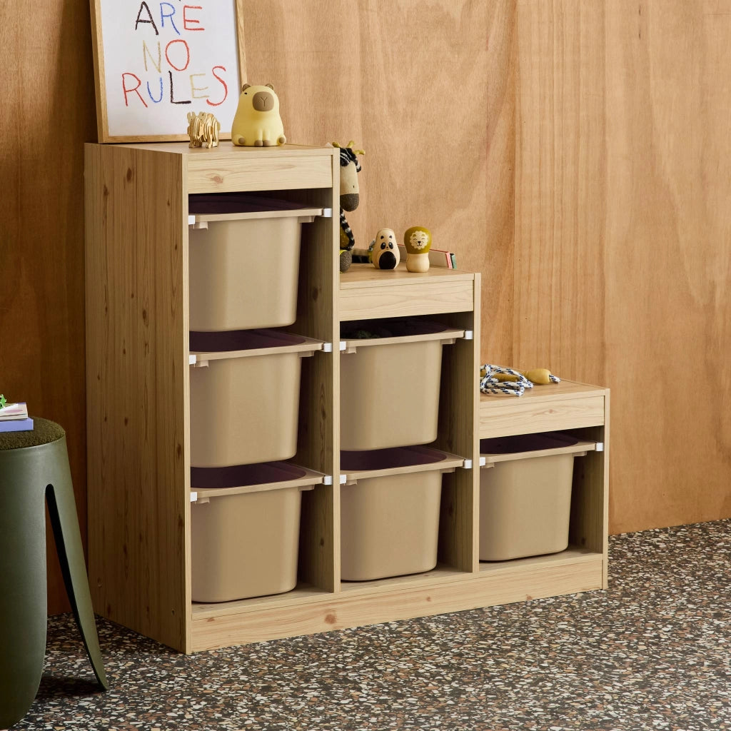 Mobile contenitore per bambini a scala con 6 contenitori, beige
