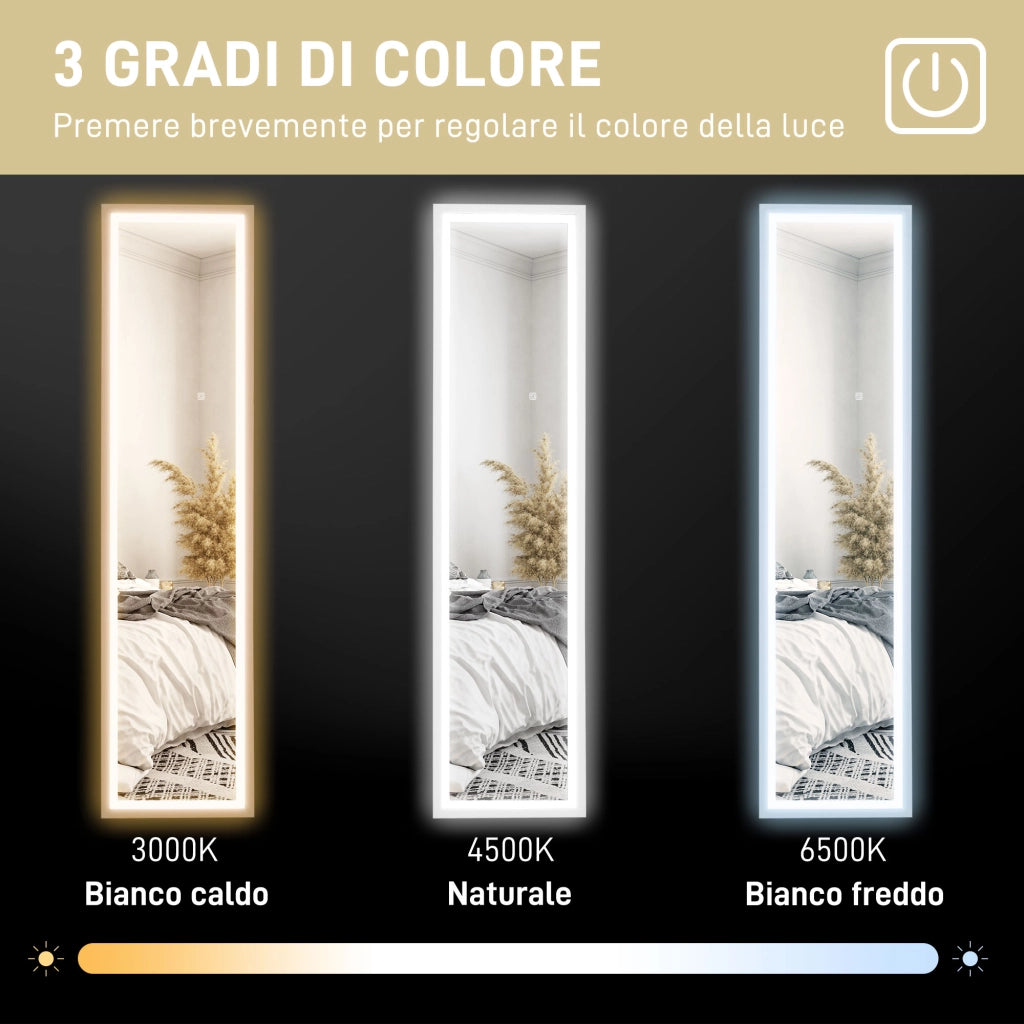 Specchio da Terra LED Regolabile ¨C Minimal ¨C Bianco 40x160 cm