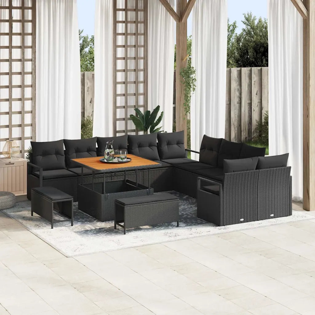 Set Divano da Giardino con cuscino 13 pcs Nero polyrattan 3362574