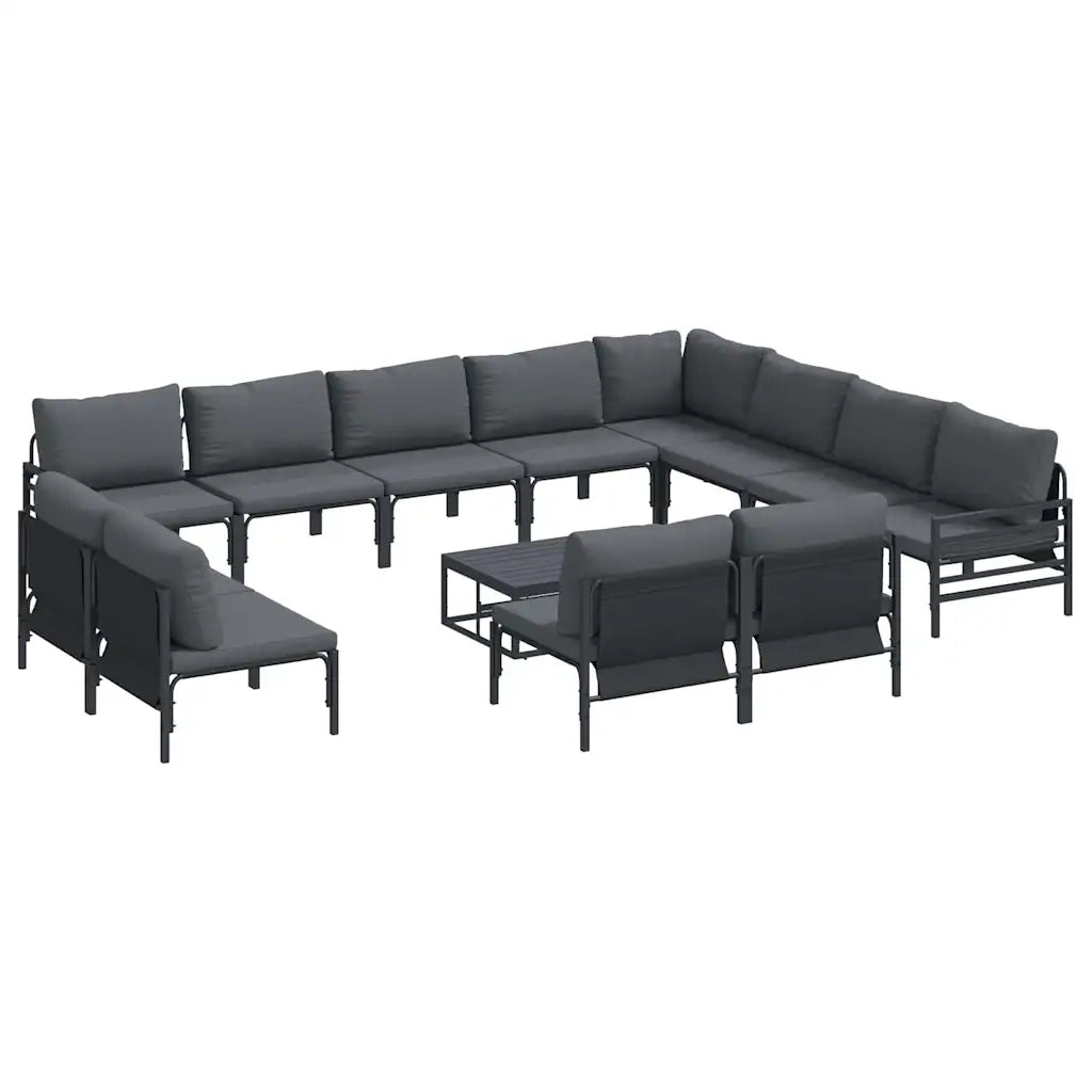 Set Divano da Giardino con cuscino 13 pcs Nero Acciaio