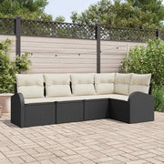 Set Divano da Giardino 5 pcs Nero e Bianco polyrattan