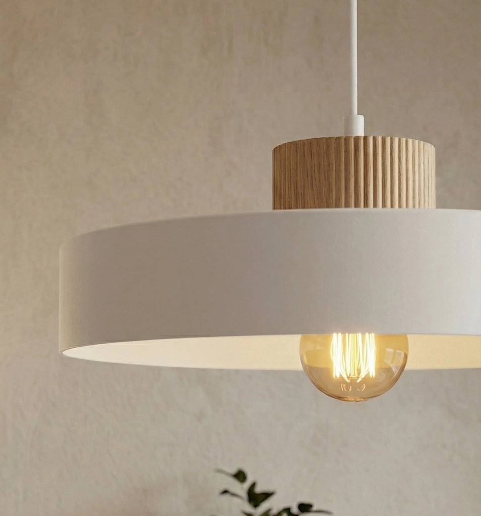 Lampada a sospensione KIVI japandi bianca legno 1xE27 Emibig
