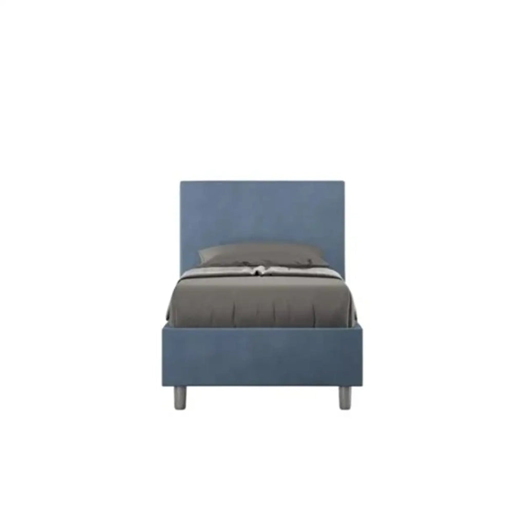 Letto singolo senza rete imbottito 80x210 microfibra blu Adele