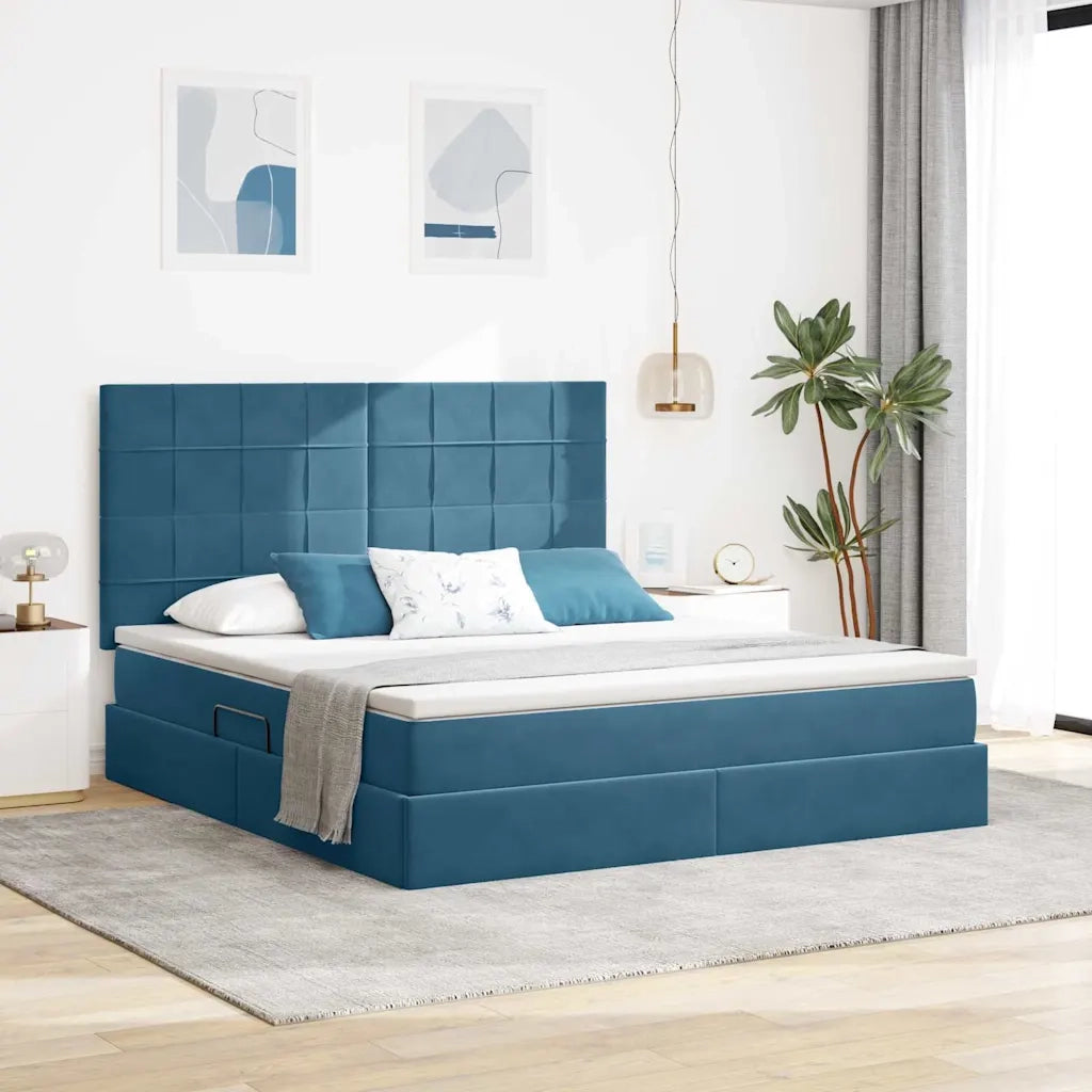 Letto con contenitore e materasso Blu Scuro 160 x 200 cm 3372043