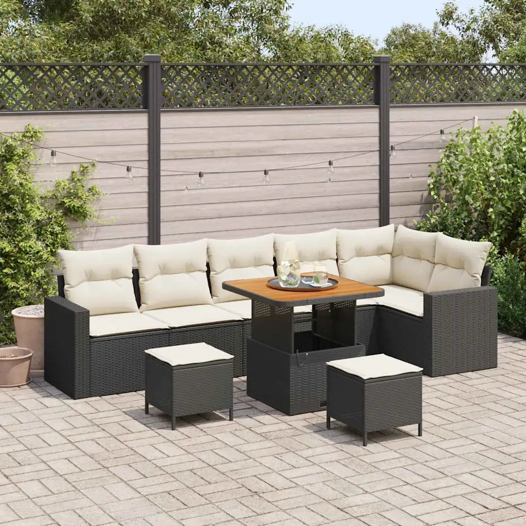 Set Divano da Giardino 11 pcs Nero e Crema polyrattan 3363580
