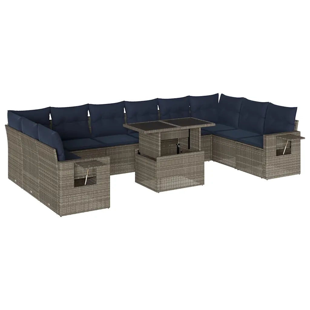 Set Divani da Giardino 11 pz con Cuscini Grigio in Polyrattan 3268151