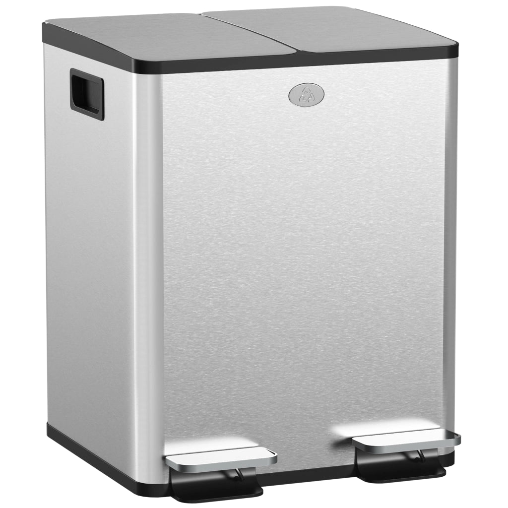 Pattumiera doppia 2x20L ¨C Xylo ¨C apertura a pedale, acciaio inox e plastica, argento