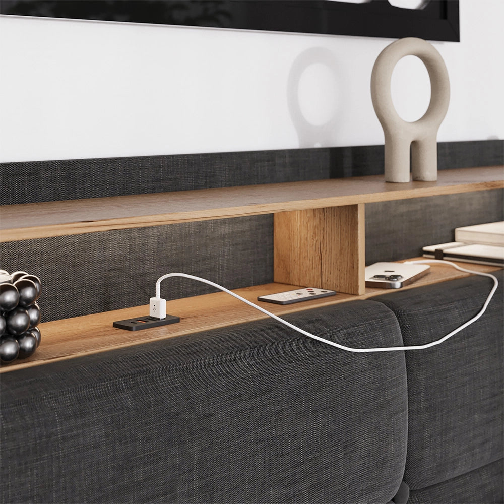 Vitalispa Letto imbottito Antracite/quercia 160x200 con LED e porta USB