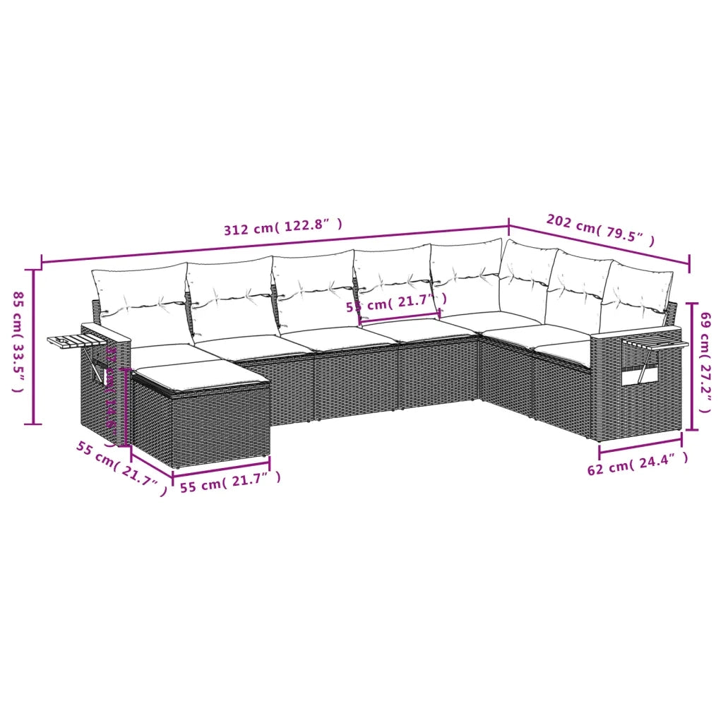 Set Divani da Giardino con Cuscini 8 pz Nero in Polyrattan 3227086