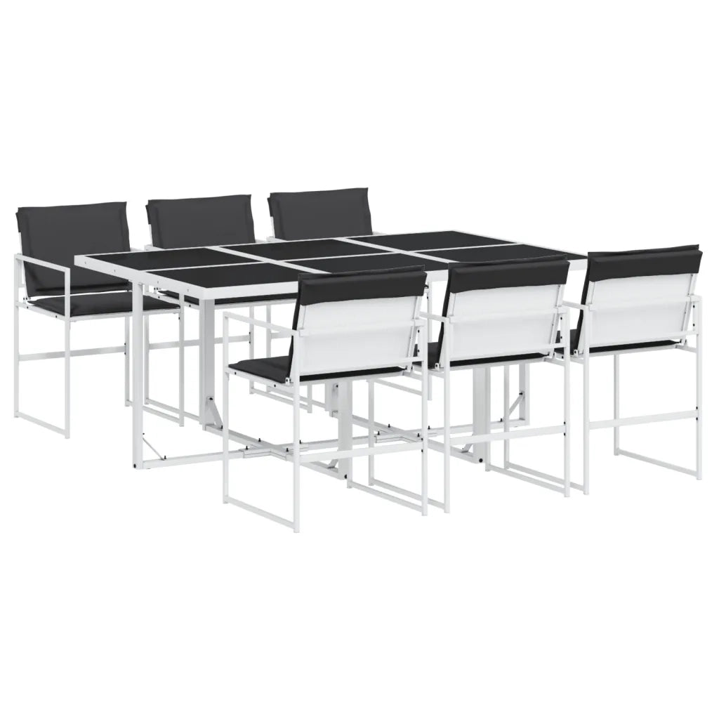 Set da Pranzo da Giardino 7 pz con Cuscini Bianco in Textilene