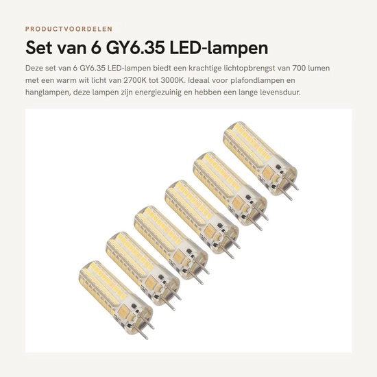 Set di 6 lampadine LED da 7W 700lm - AC/DC 12V - 360 gradi - Luce calda (2700K/3000K)