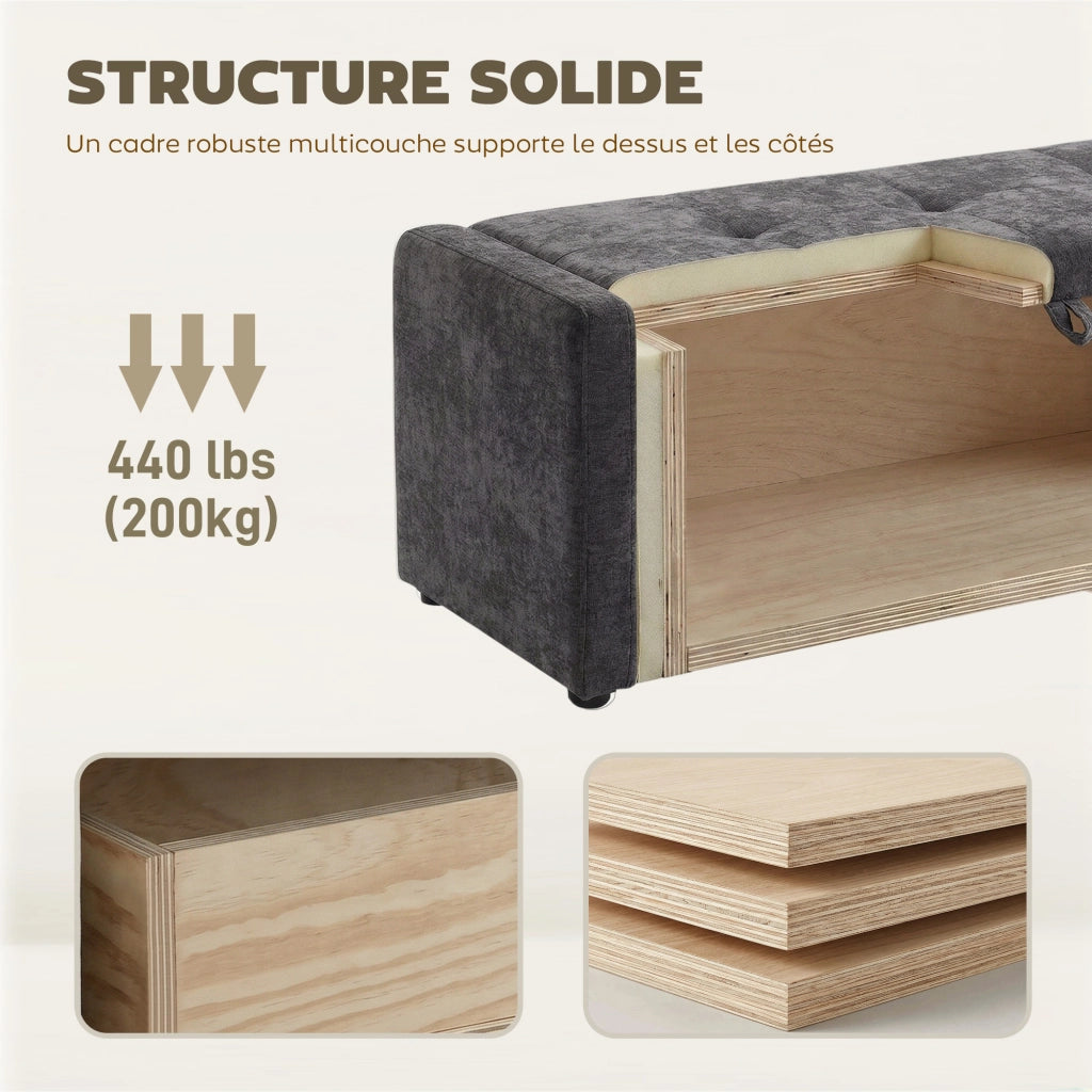 Pouf Contenitore ¨C Minimal ¨C Grigio Scuro 122x48x44 cm