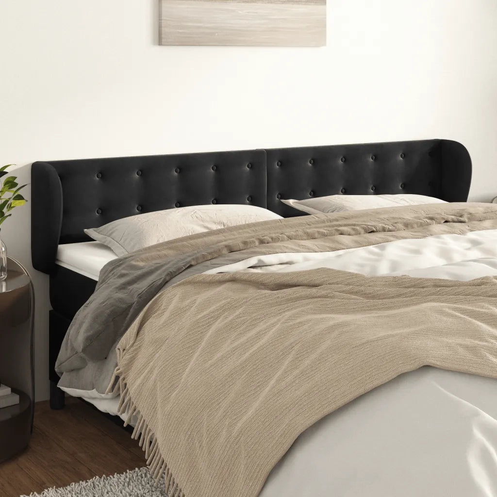 Testiera ad Orecchio-Testata con Orecchie Nera 163x23x78/88 cm in Velluto 451380