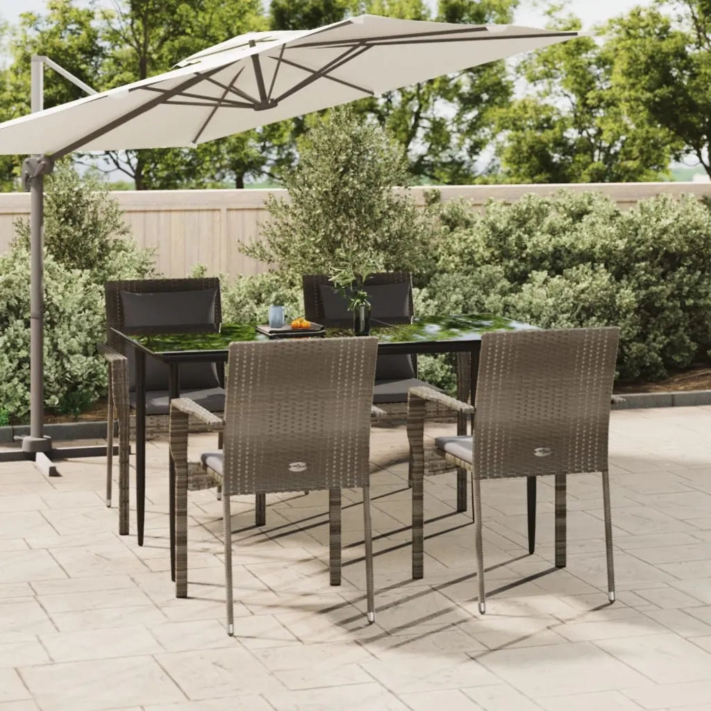 Set da Pranzo Giardino 5pz Nero e Grigio con Cuscini Polyrattan 3185103
