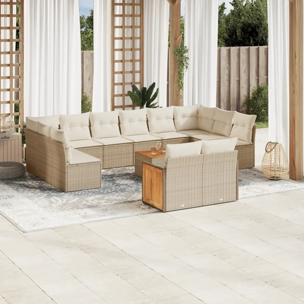 Set Divano da Giardino 13 pz con Cuscini Beige in Polyrattan 3228130