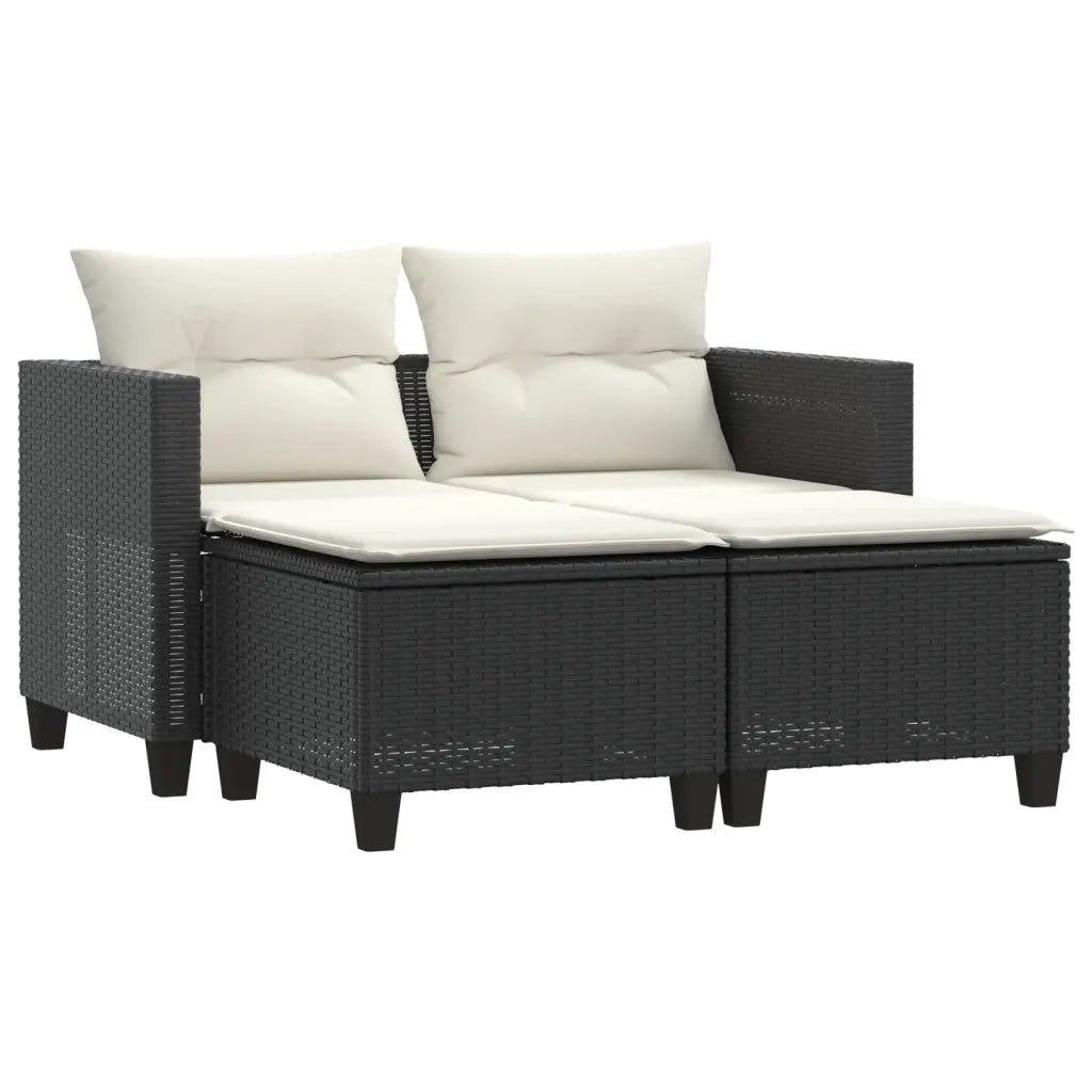 Divano da Giardino 2 Posti con Sgabelli-Sofa da Giardino-Divano da esterno Nero in Polyrattan 289891