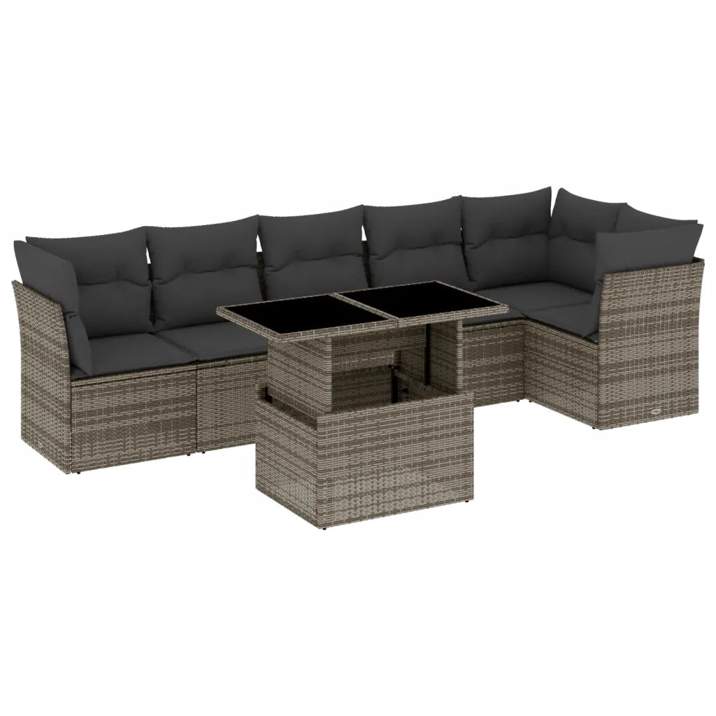 Set Divani da Giardino 7 pz con Cuscini Grigio in Polyrattan
