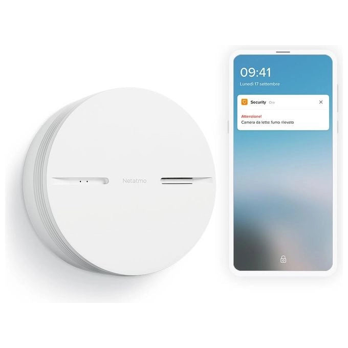 Netatmo INK005 Rilevatore di Fumo Intelligente Fotoelettrico Wi-Fi Bluetooth 85 dB Batteria 10 anni colore Bianco