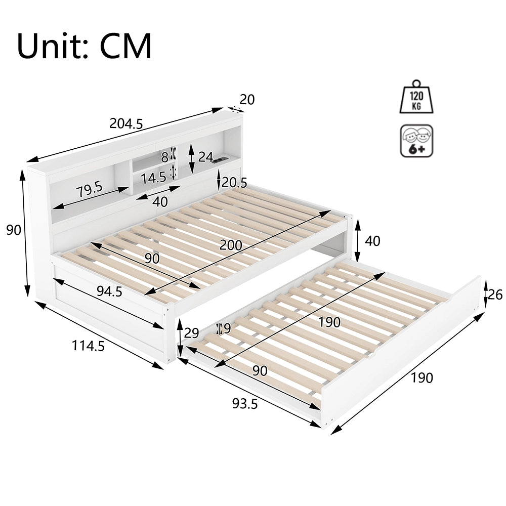 Divano letto daybed - Xylo - 90x200 cm LED USB contenitore bianco