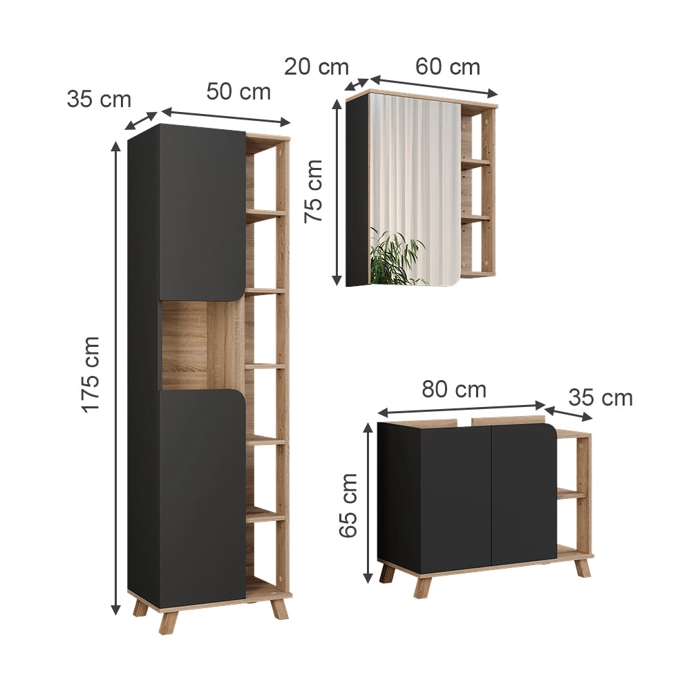 Vicco Set di mobili da bagno Sonoma/antracite 3 parti