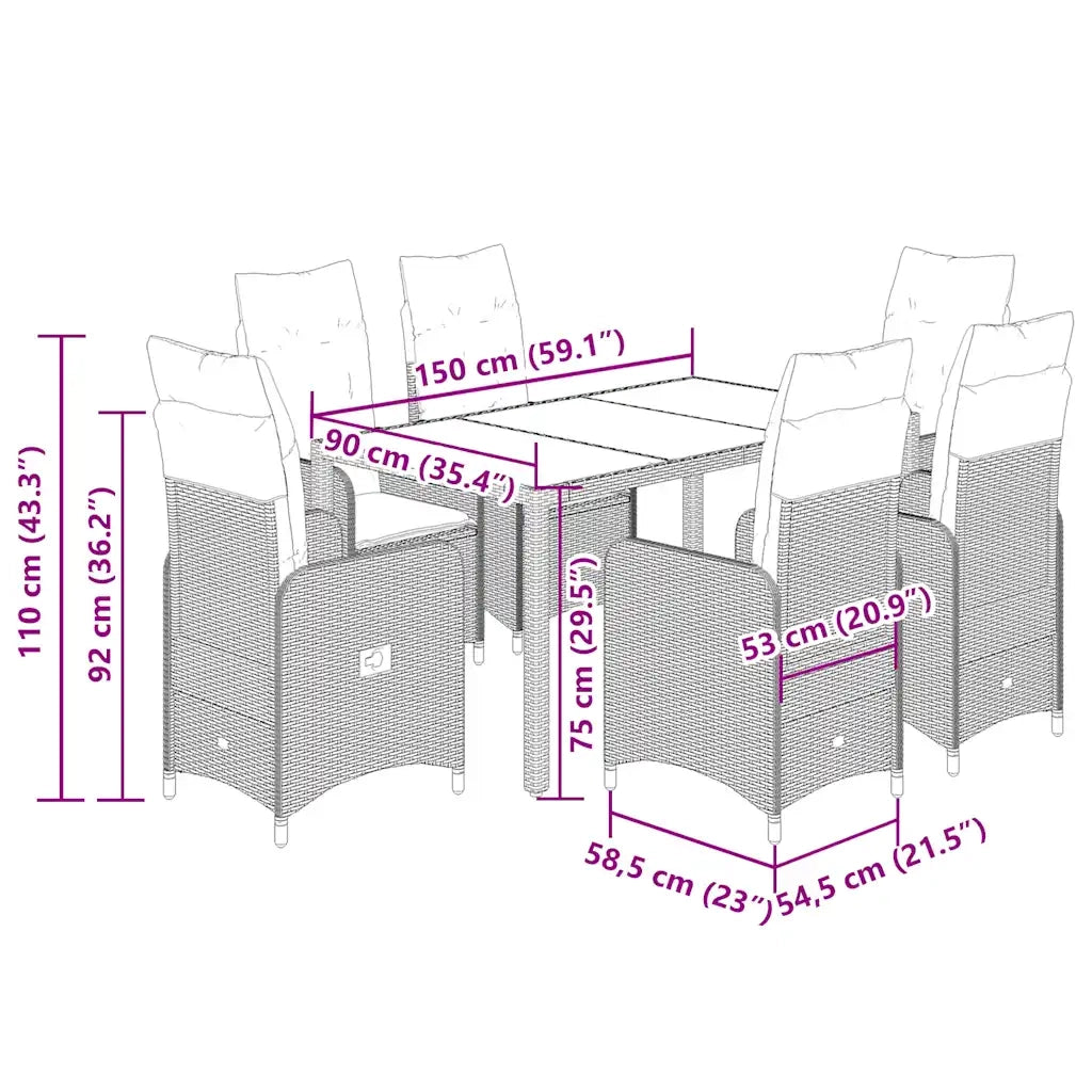 Set da Bistrò da Giardino 7 pz con Cuscini Beige in Polyrattan 3277099