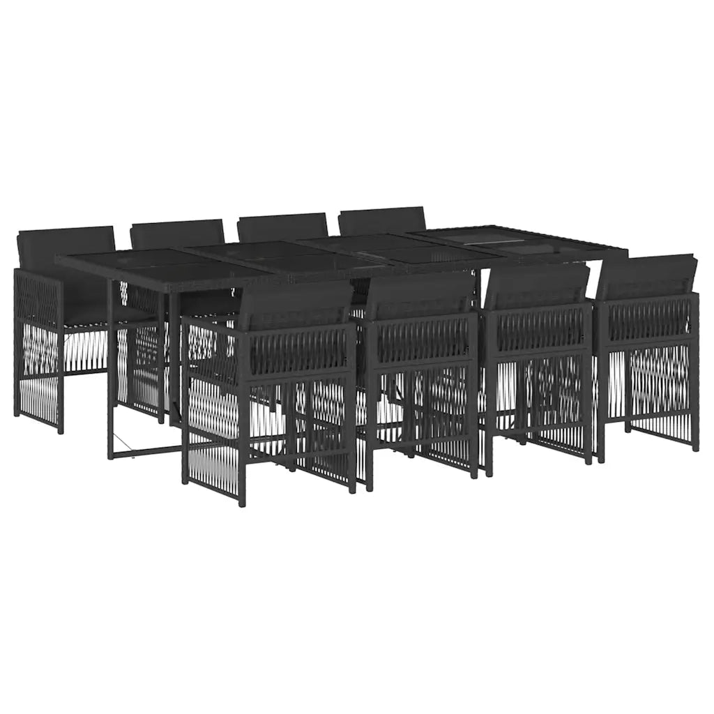 Set da Pranzo da Giardino 9 pz con Cuscini Nero in Polyrattan 3210919
