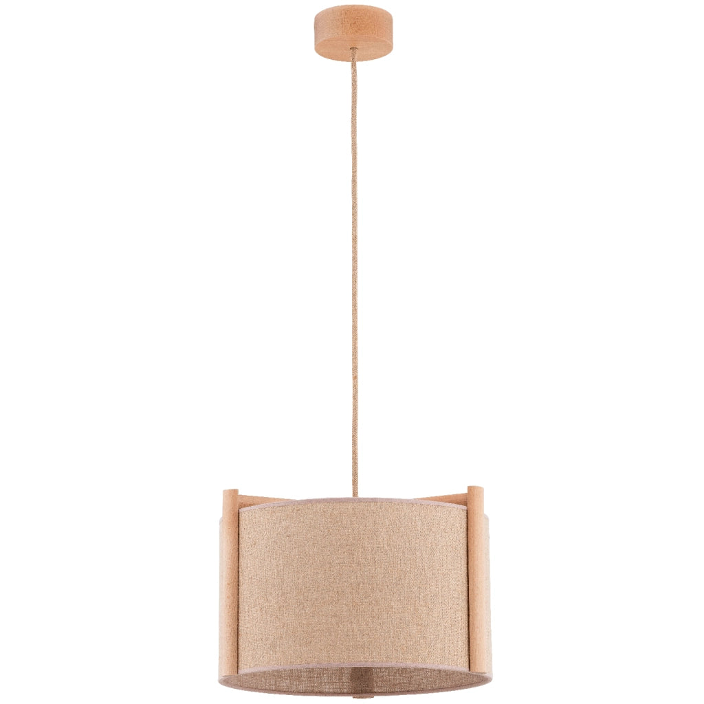 Lampada a sospensione scandi legno paralume beige Ø38