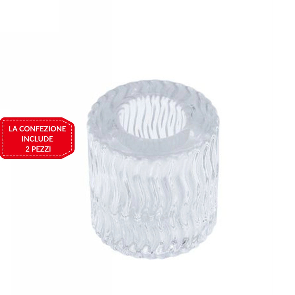 Trade Shop - 2 Porta Candela Lanterna Rotondo Bomboniera Matrimonio Decorazione Tea Light 5x5 - Trasparente