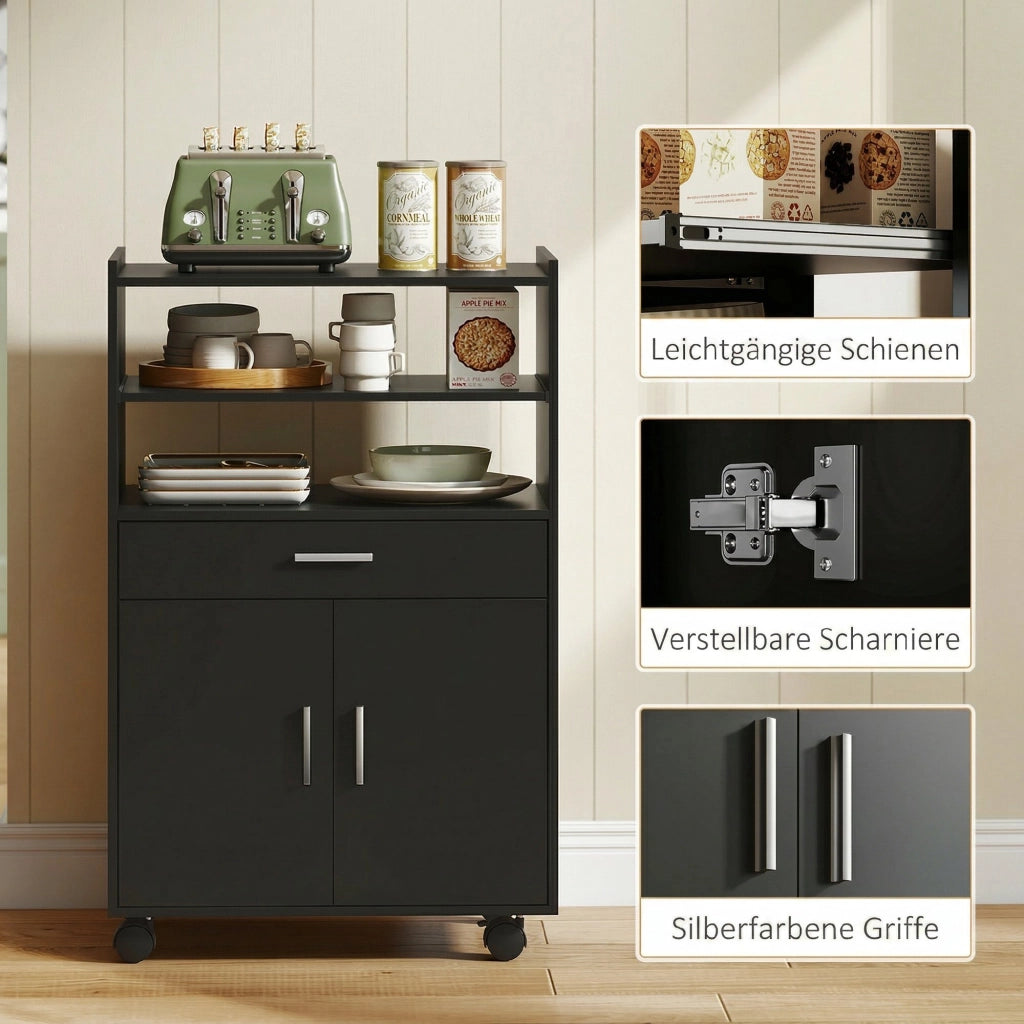 Tavolino da cucina mobile con ripiani e cassetto ¨C Xylo ¨C nero 59x40x92 cm