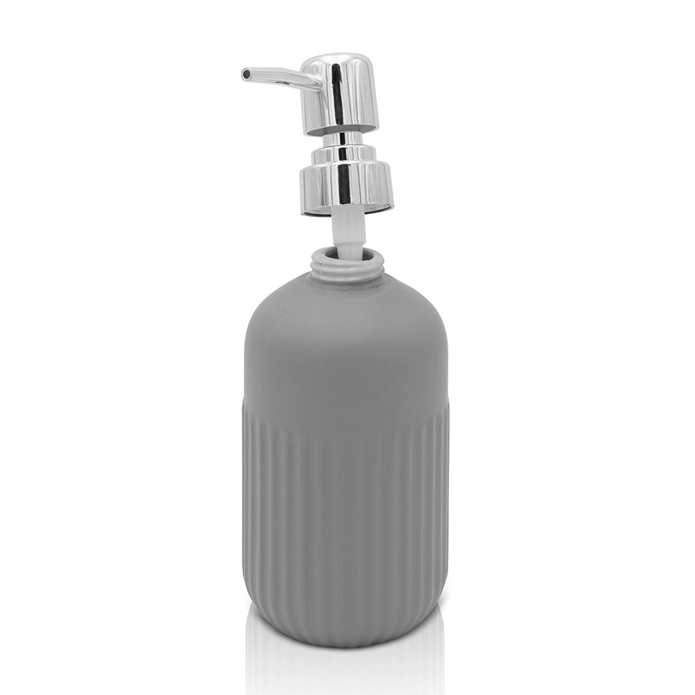 Set accessori bagno in ceramica grigia opaca con dispenser sapone e due portaspazzolini Cup