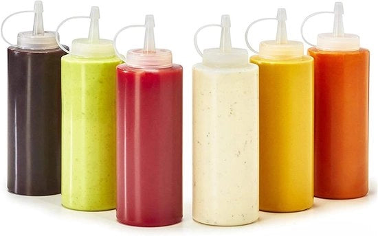Set di 6 bottiglie a pressione 250ml in plastica con tappo, bottiglia a pressione per salse, vernici, padelle, ketchup, salse piccanti, olio d'oliva 8 oz