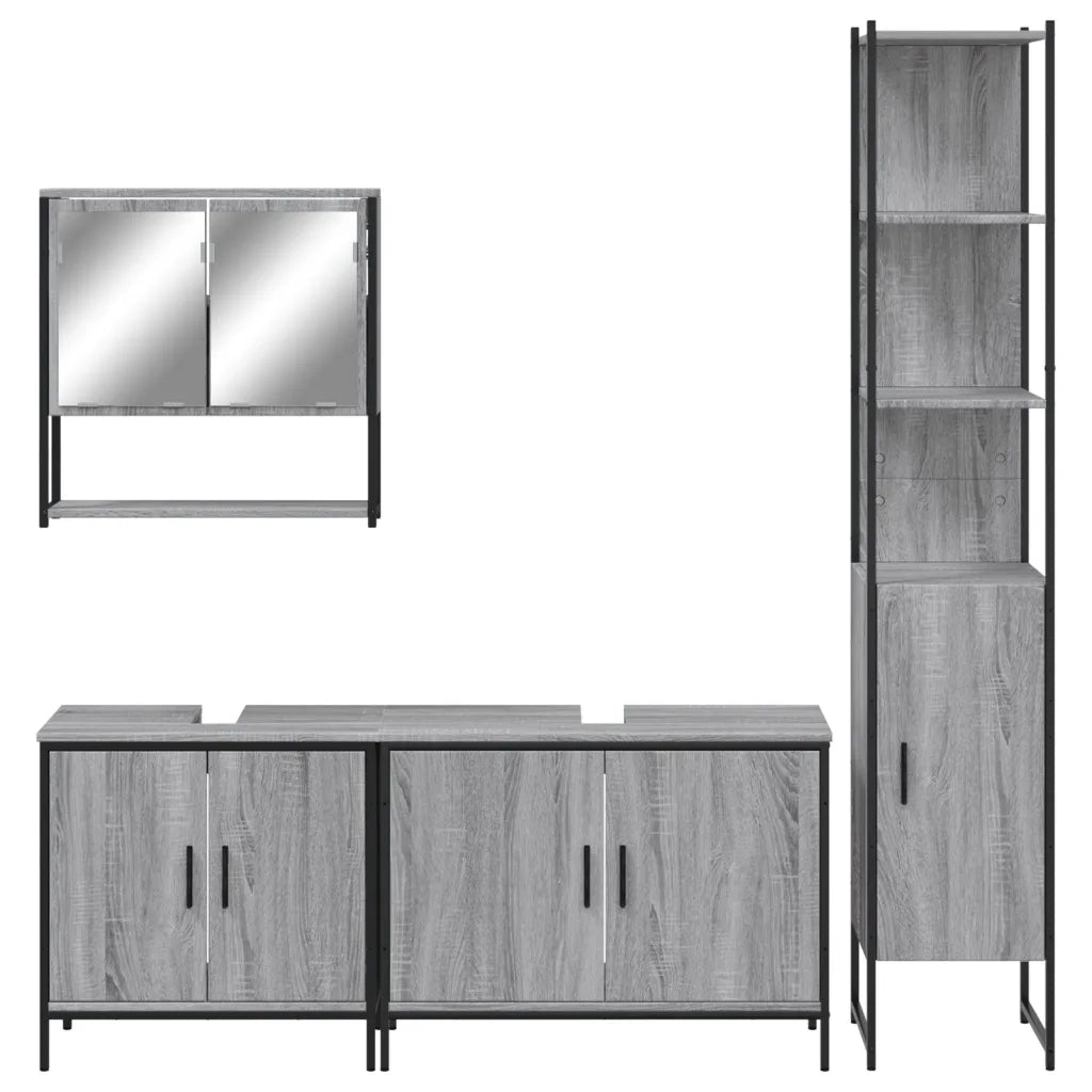 Set Mobili da Bagno | Armadio da bagno 4 pz Grigio Sonoma in Legno Multistrato