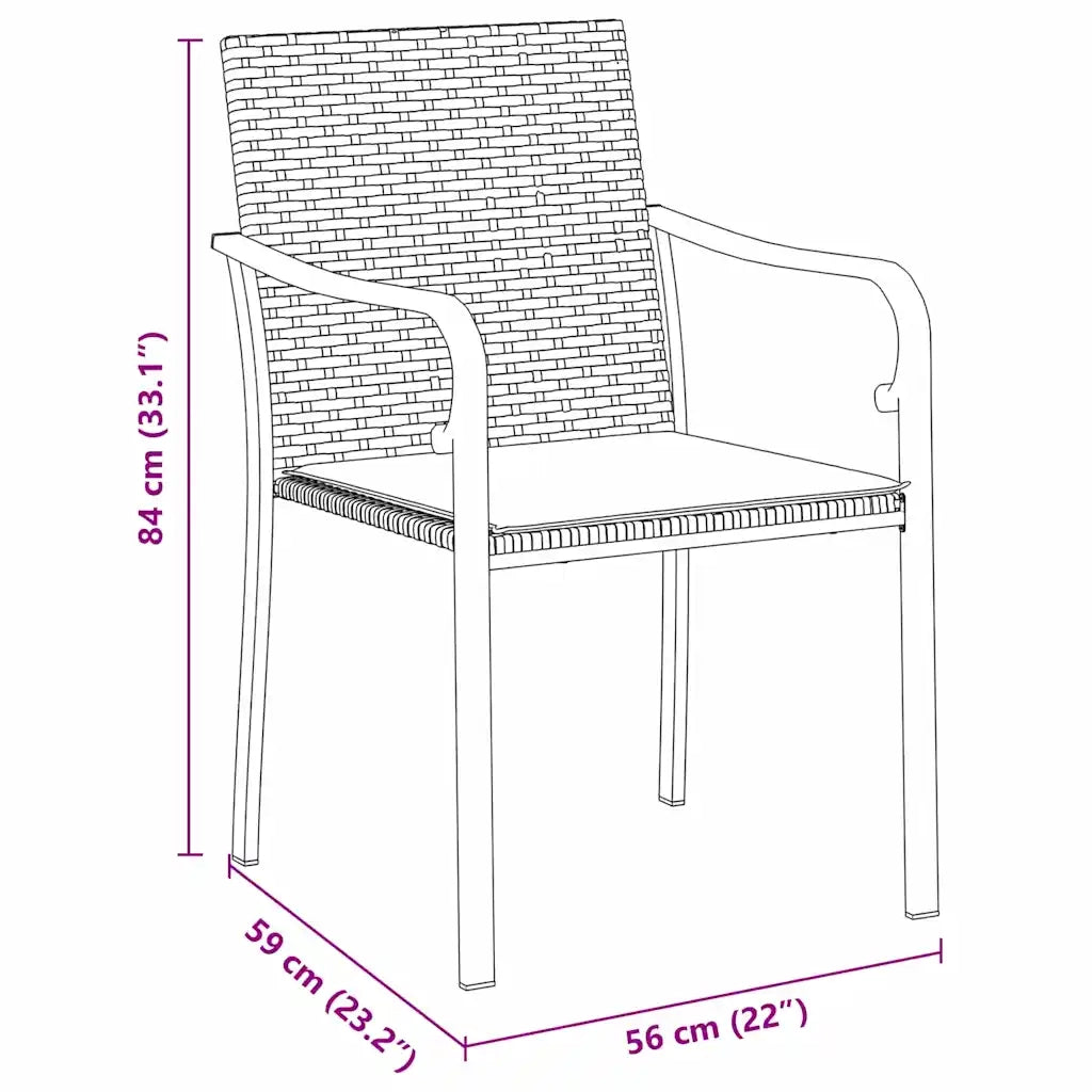 Set da Pranzo per Giardino 7 pcs Nero e Grigio Rattan in PE 3379056