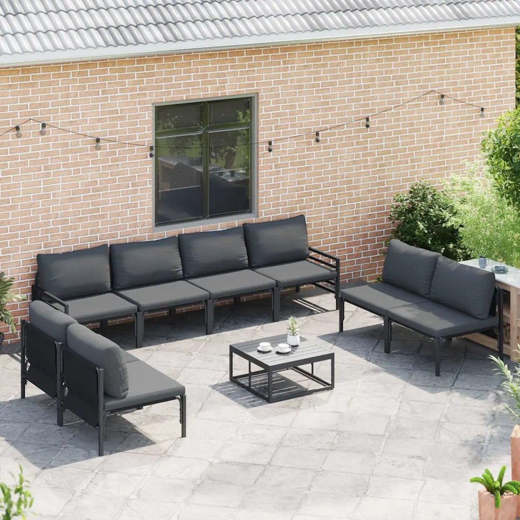 Set Divano da Giardino con cuscino 8 pcs Nero Acciaio