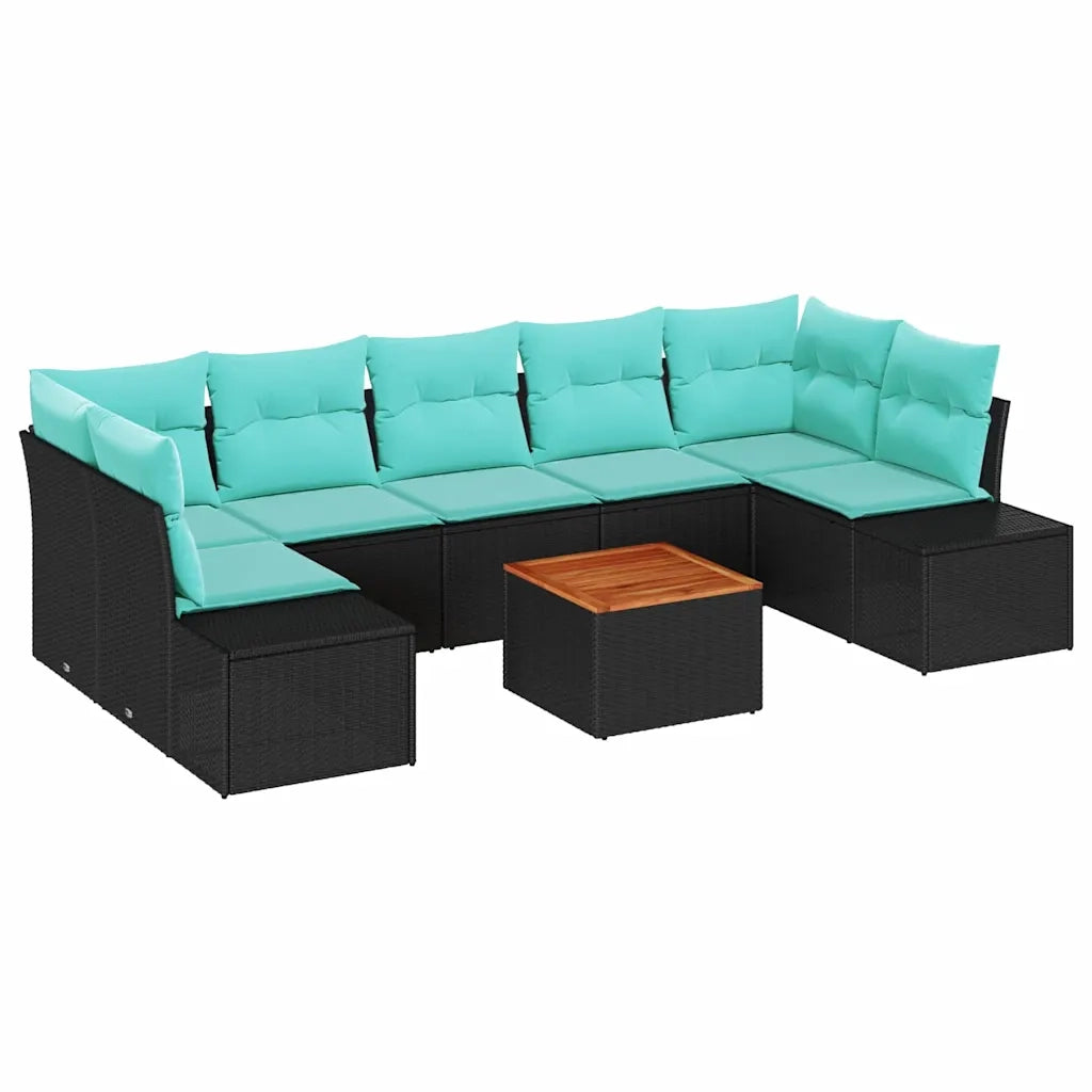 Set Divano da Giardino 8 pz Nero e Turchese polyrattan 3356597