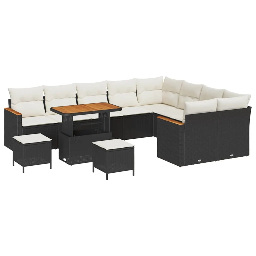 Set Divano da Giardino 12 pcs Nero polyrattan
