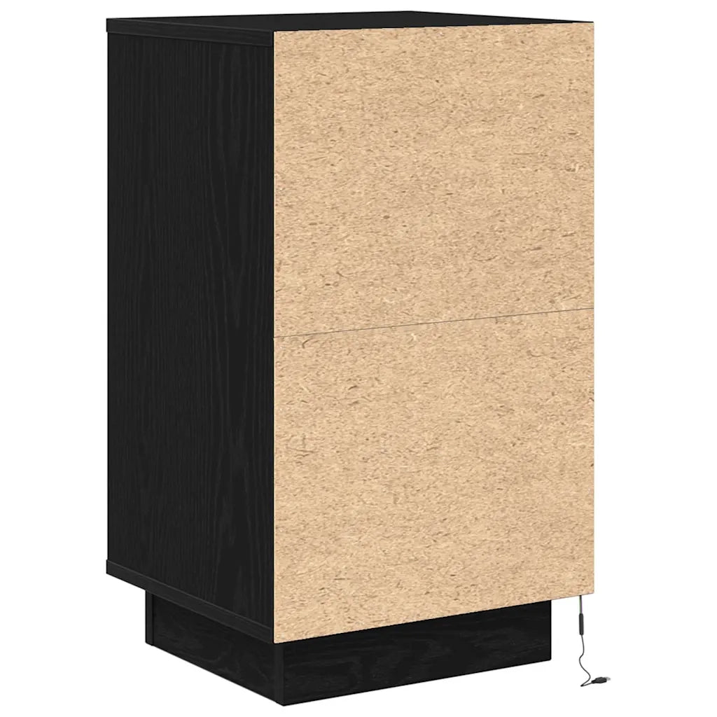 Comodino | Armadio da Notte | Mobiletto da notte con Luci LED Nero 38x34x65 cm