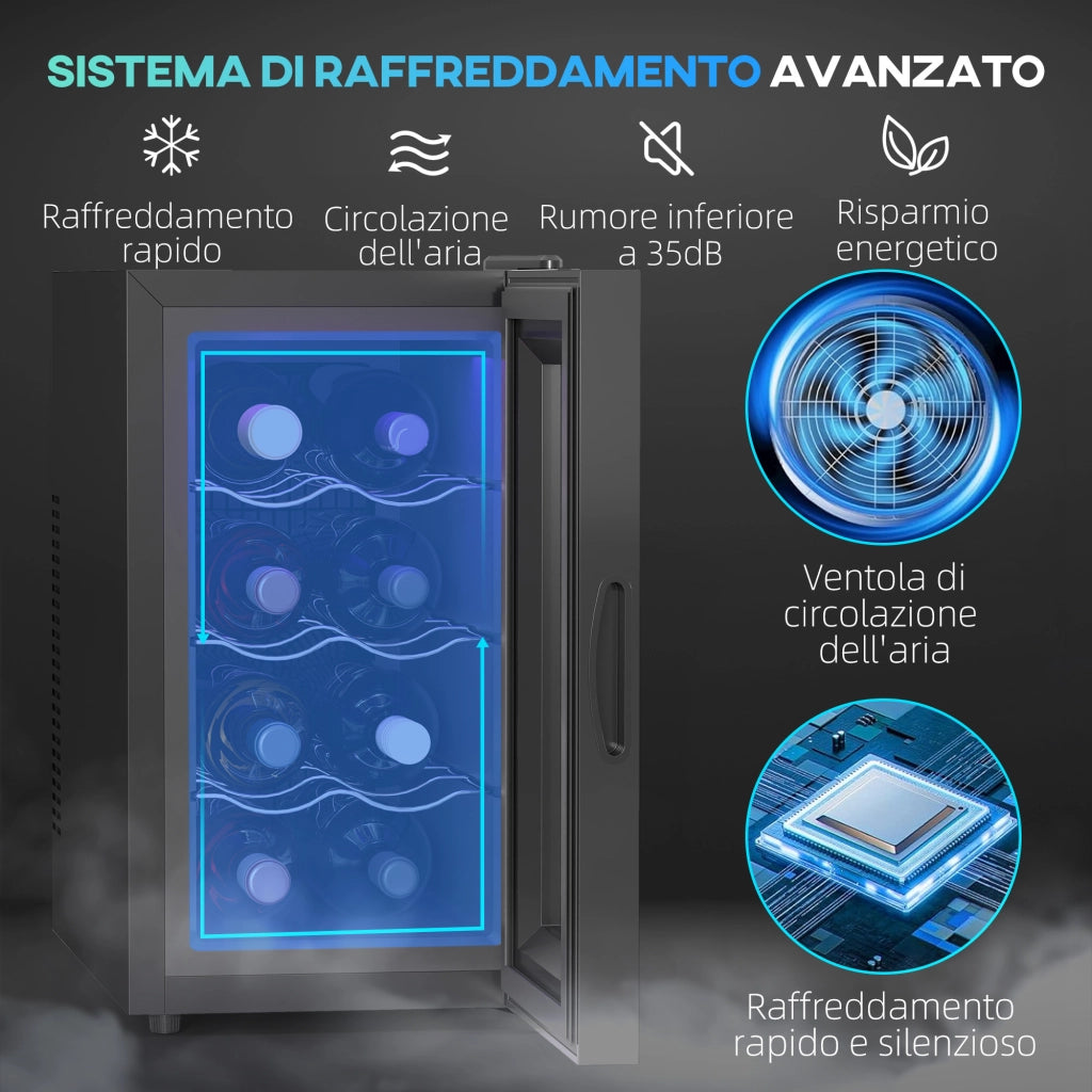 Cantinetta Vino Refrigerata ¨C Minimal ¨C Nero, Capacit¨¤ 21L, 8 Bottiglie