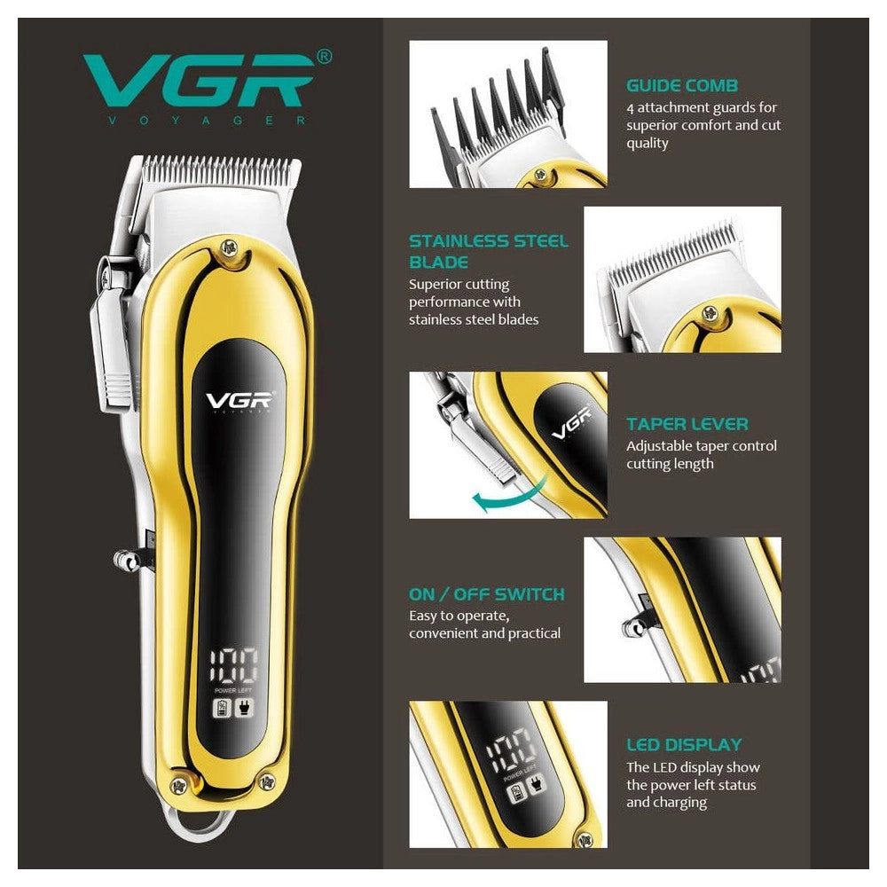 Trade Shop - Tagliacapelli Elettrico Trimmer Barba Regolabile Professionale Vgr V-680 Display -