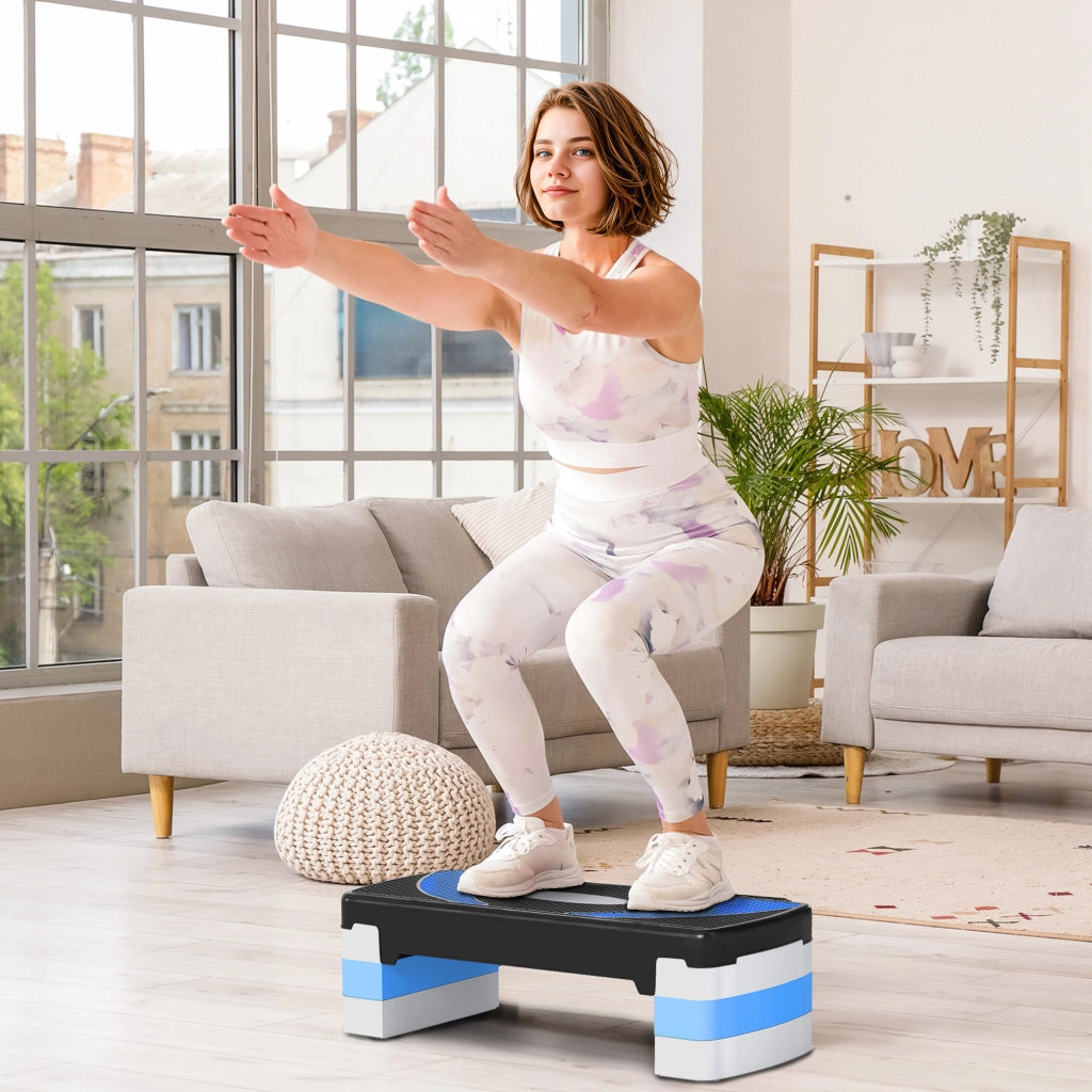 Step Aerobico Regolabile 3 Livelli ¨C Xylo ¨C 80x31x20cm Nero Blu Grigio