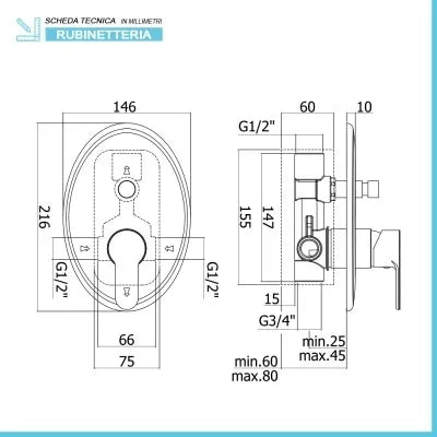 Set doccia con miscelatore Paffoni Blu Soffione 25 e kit doccetta