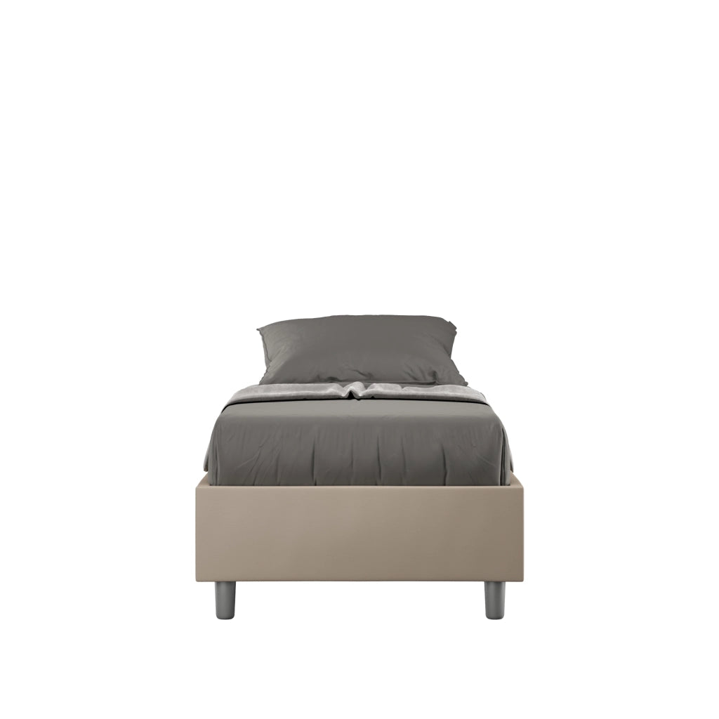 BS COM Letto singolo contenitore imbottito 80x190 similpelle tortora