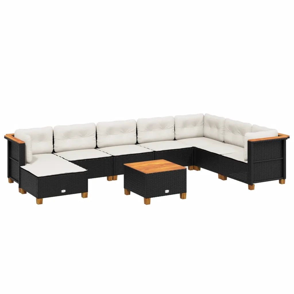 Set Divani da Giardino 9 pz con Cuscini Nero in Polyrattan 3261959
